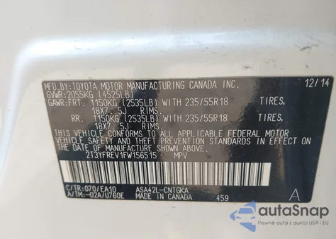 2015 Toyota Rav4 Limited from USA, damaged, VIN 2T3YFREV1FW156515